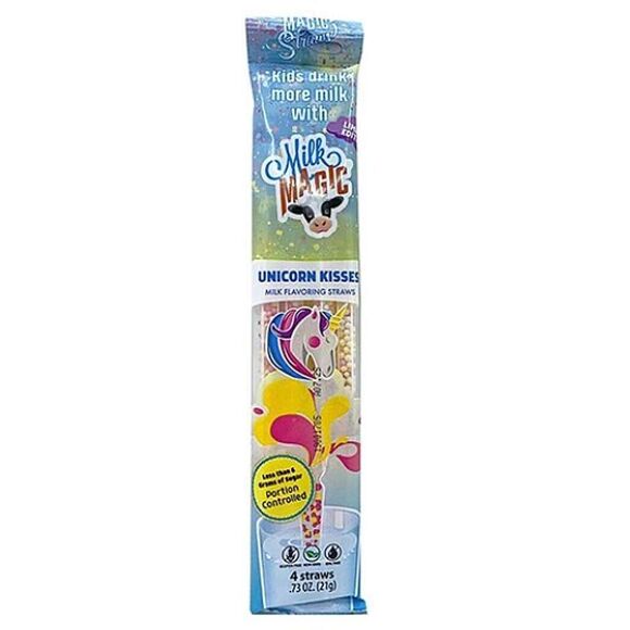 New MilK MAGIC 4 Pack Straws "Unicorn Kisses" Flavored Milk Straws Gluten Free - Picture 1 of 4